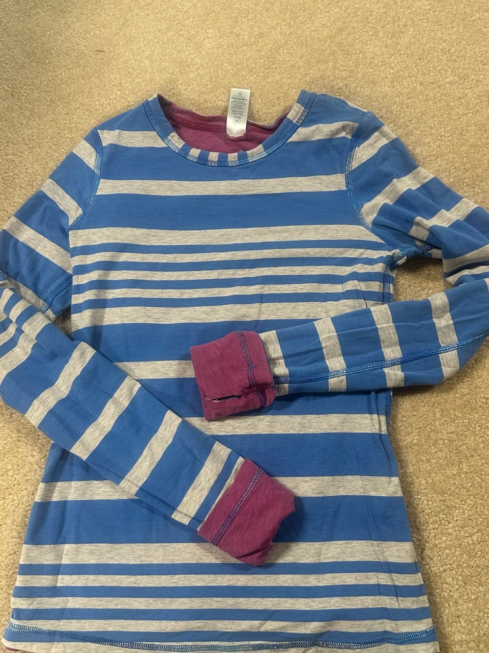 Ivivva Blue & Gray Striped Long Sleeve Tee with Pink Accents